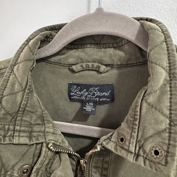 Vintage Y2K Lucky Brand Jacket Coat Womens L Military Army Green Utility Lyocell - Picture 7 of 10